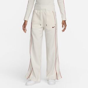 Nike Women’s Phoenix Wide Leg Sweatpants Baggy High Waist Off White Red Trim M
